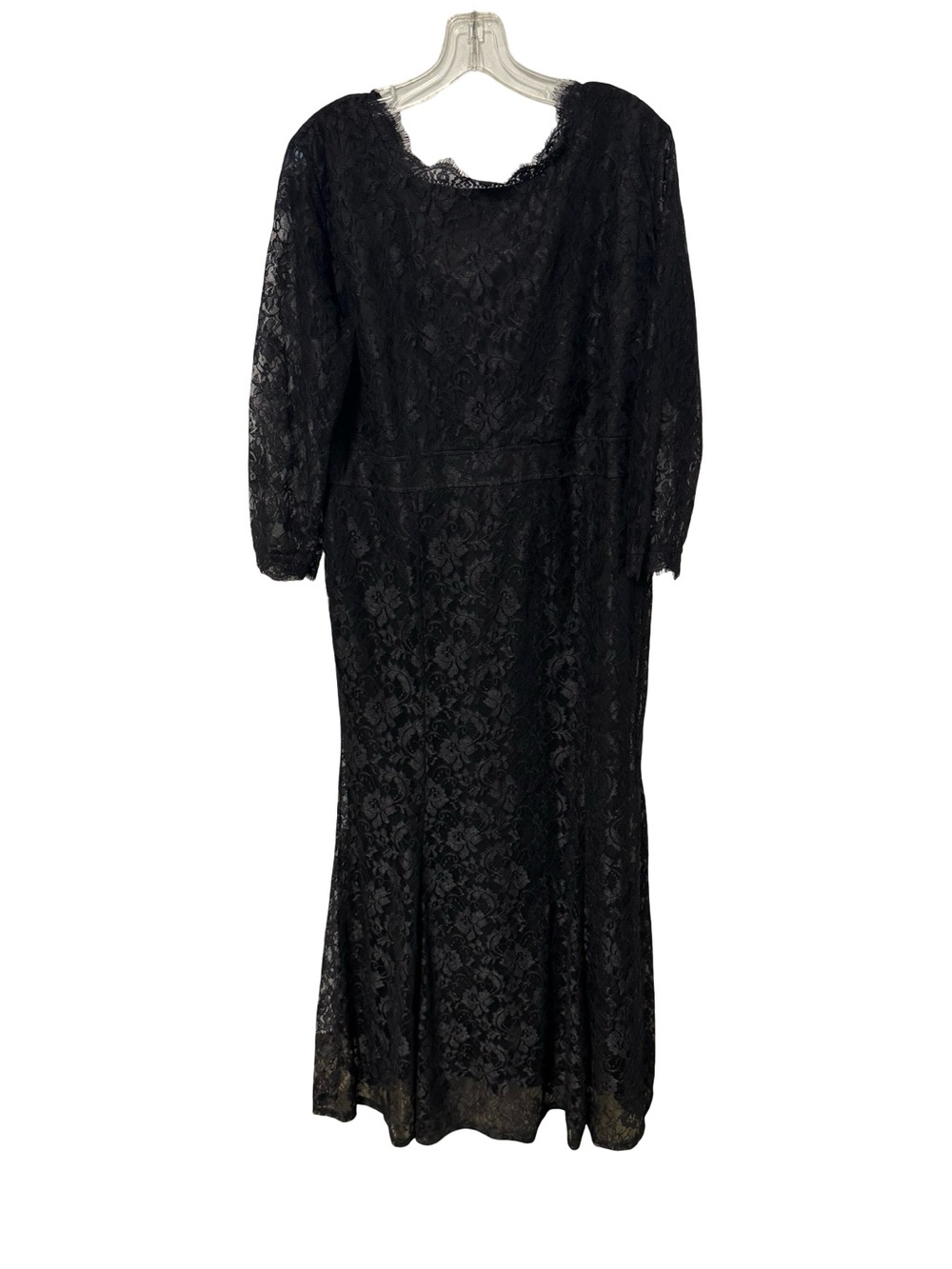 Black Lace Long Sleeve Maxi Dress with Scalloped Neckline